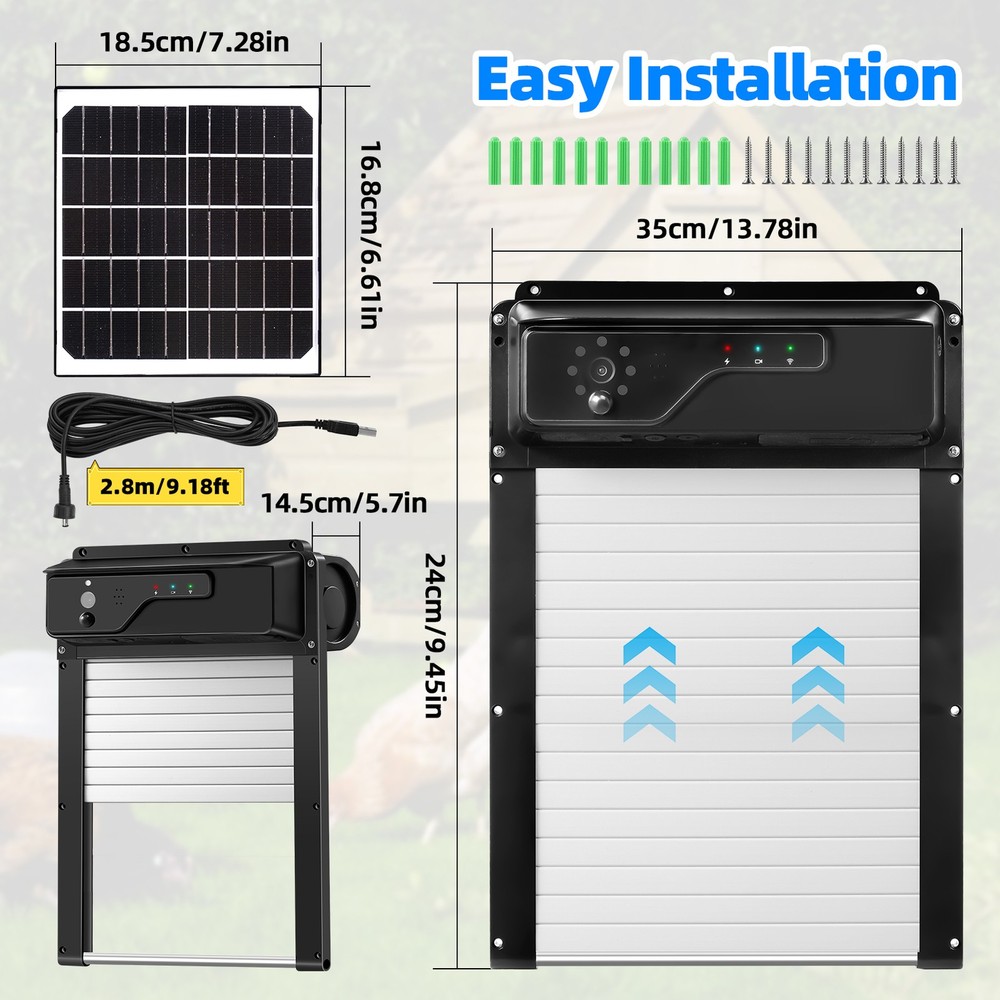 Solar Powered Automatic Chicken Coop Door with Timer/PIR Sensor Modes