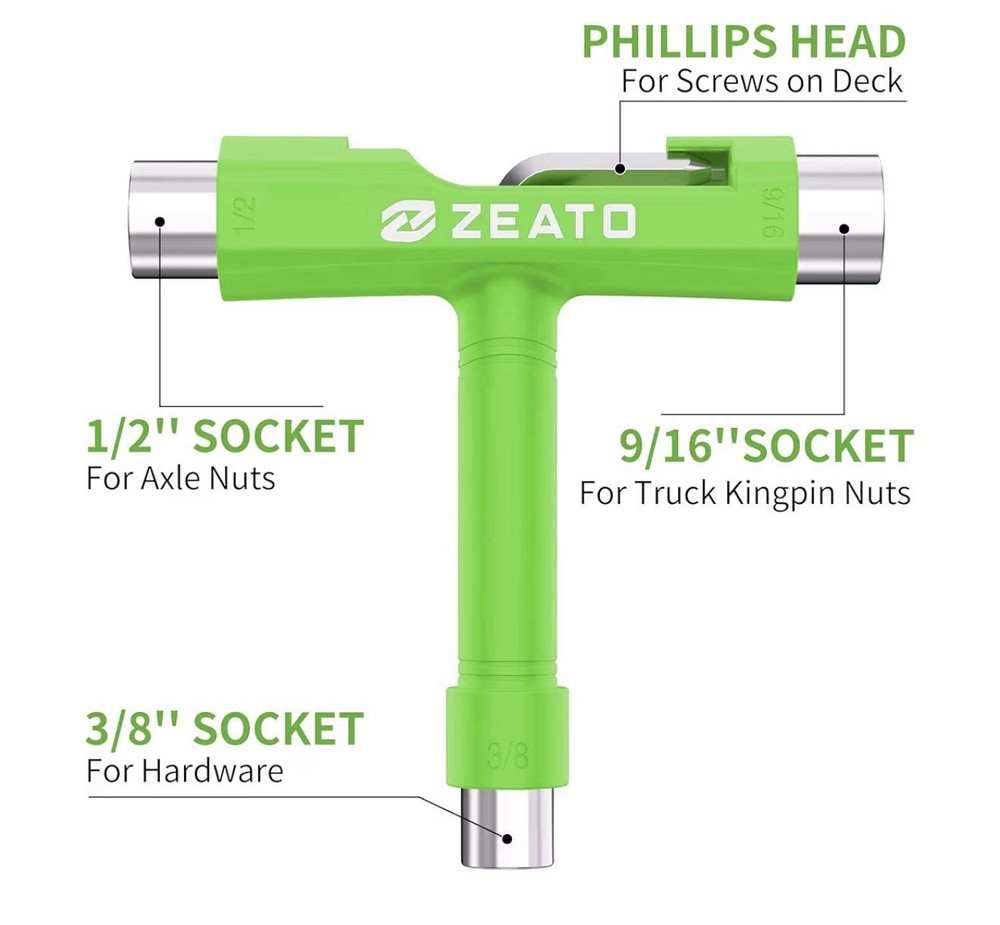 Zeato All-In-One Skate Tools Multi-function Portable Skateboard T Tool Access...
