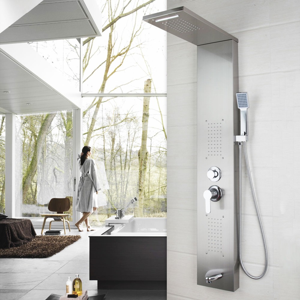 Bathroom Multi Function Shower Panel with Handshower Spary Wall Mount Tap Nickel