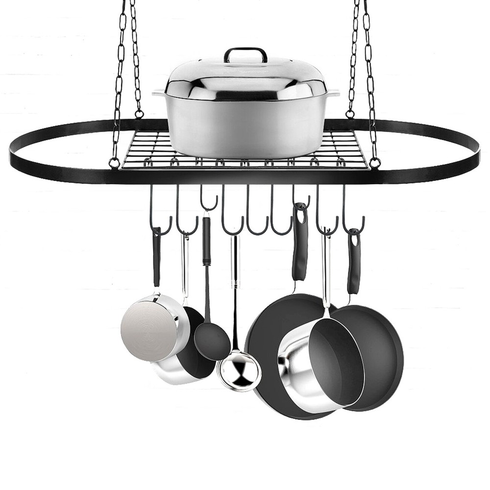 Hanging Pot Holder Pan Hanger Iron Kitchen Rack Cookware Organizer Storage Shelf