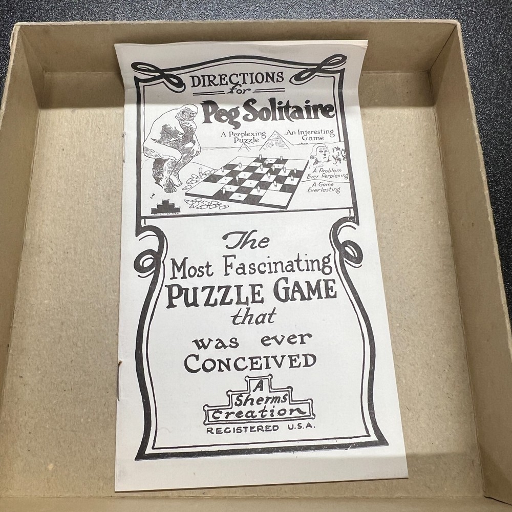 Vintage Peg Solitaire Game A Sherm's Creation In Original Box Board Instructions