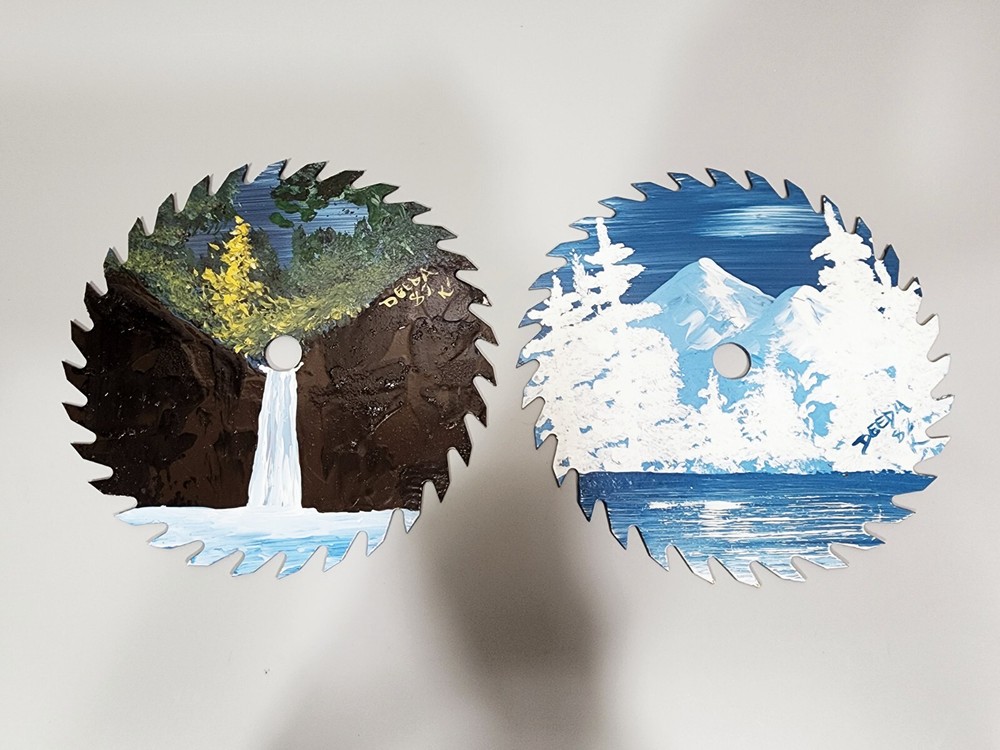 PAIR Hand Painted 7 " Circular Saw Blade  Signed