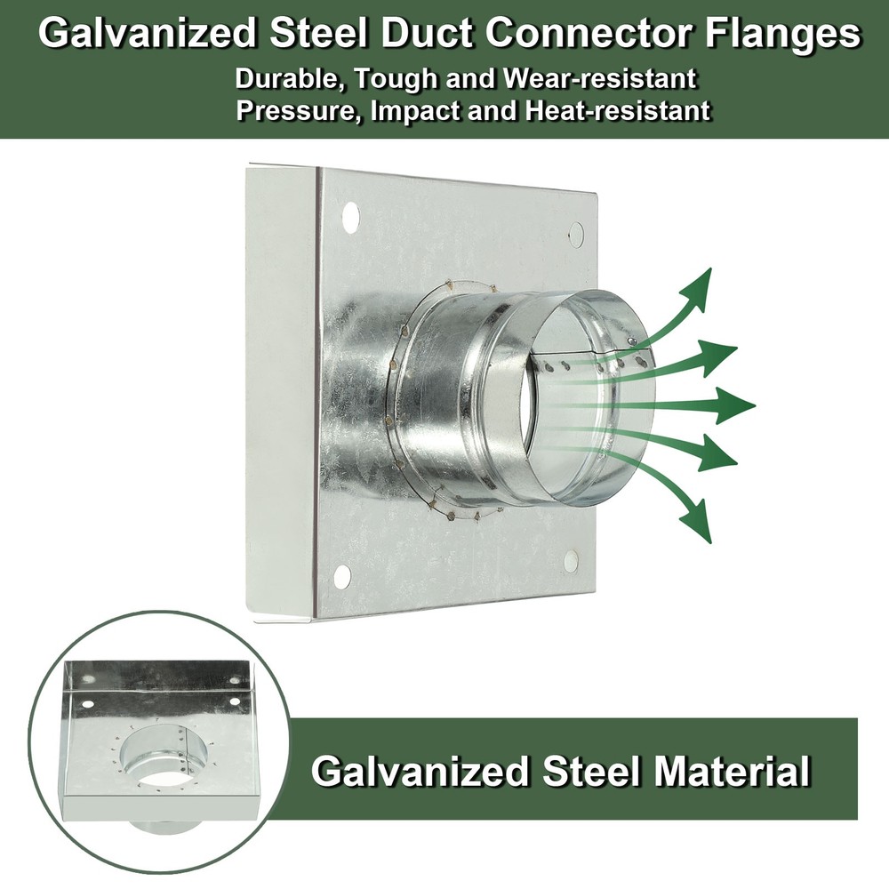 2 Pcs 3" Square Galvanized Duct Connector Flange, Silver Tone