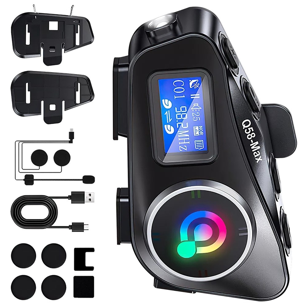 Double back clip Motorcycle Intercom Helmet Bluetooth Headset LCD Waterproof