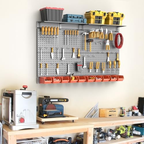 Metal Pegboard with Peg Board Hooks, Tools Storage Pegboard with Black