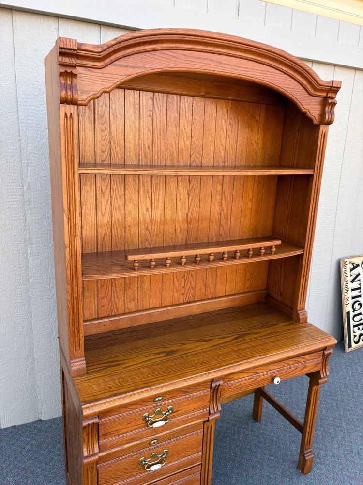 67655 Lexington Traditional Solid Oak Desk with Hutch and Brass Hardware