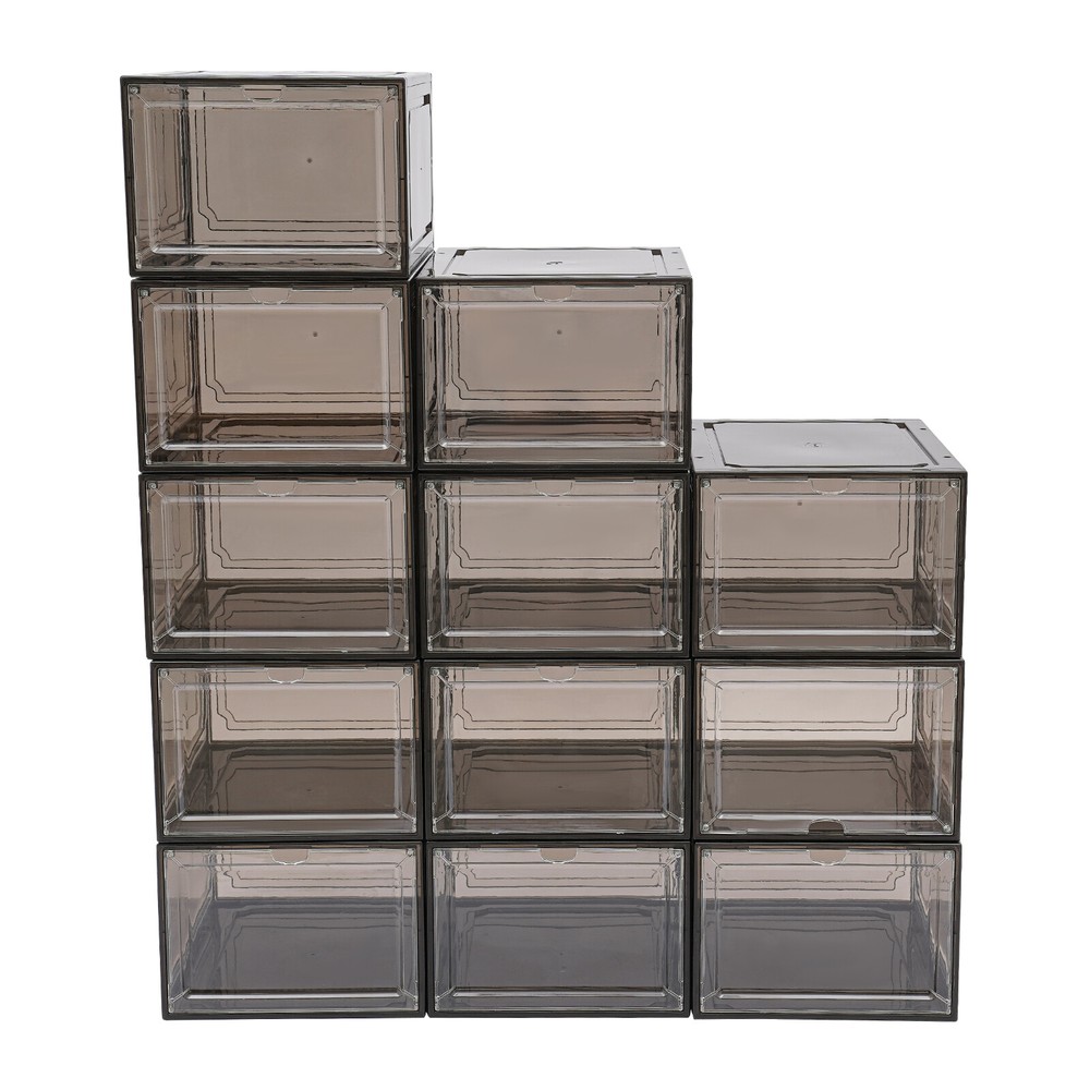 12*Stackable Shoe Storage Boxes PP & Acrylic Organizer Bins Dust-proof Container