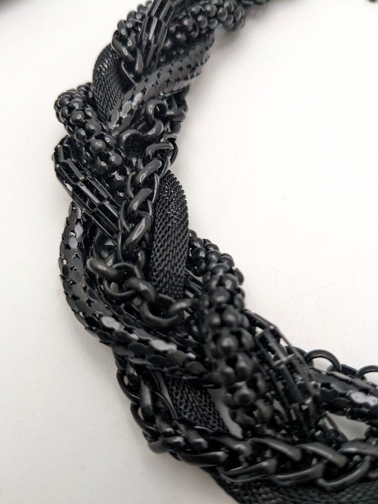 Unsigned Braided Statement Necklace six Black mesh chains 17"+3" extension