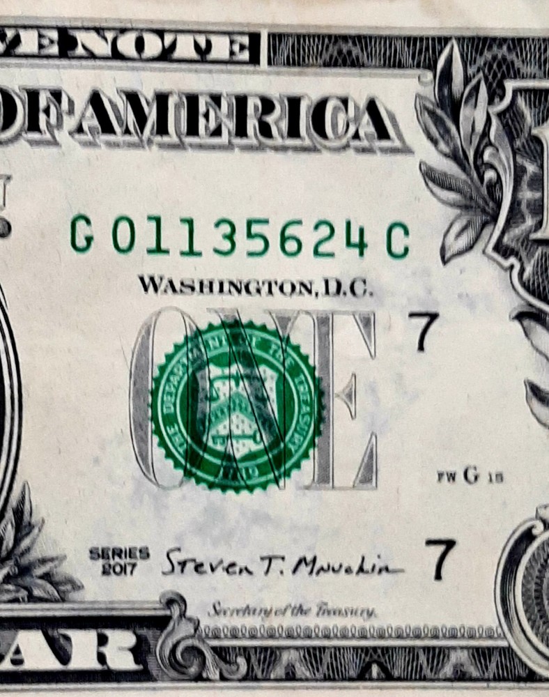 SHIFT ERROR-BILl SERIAL NUMBER & GREEN SEAL SHIFT FAR DOWN ERROR 2017 $1