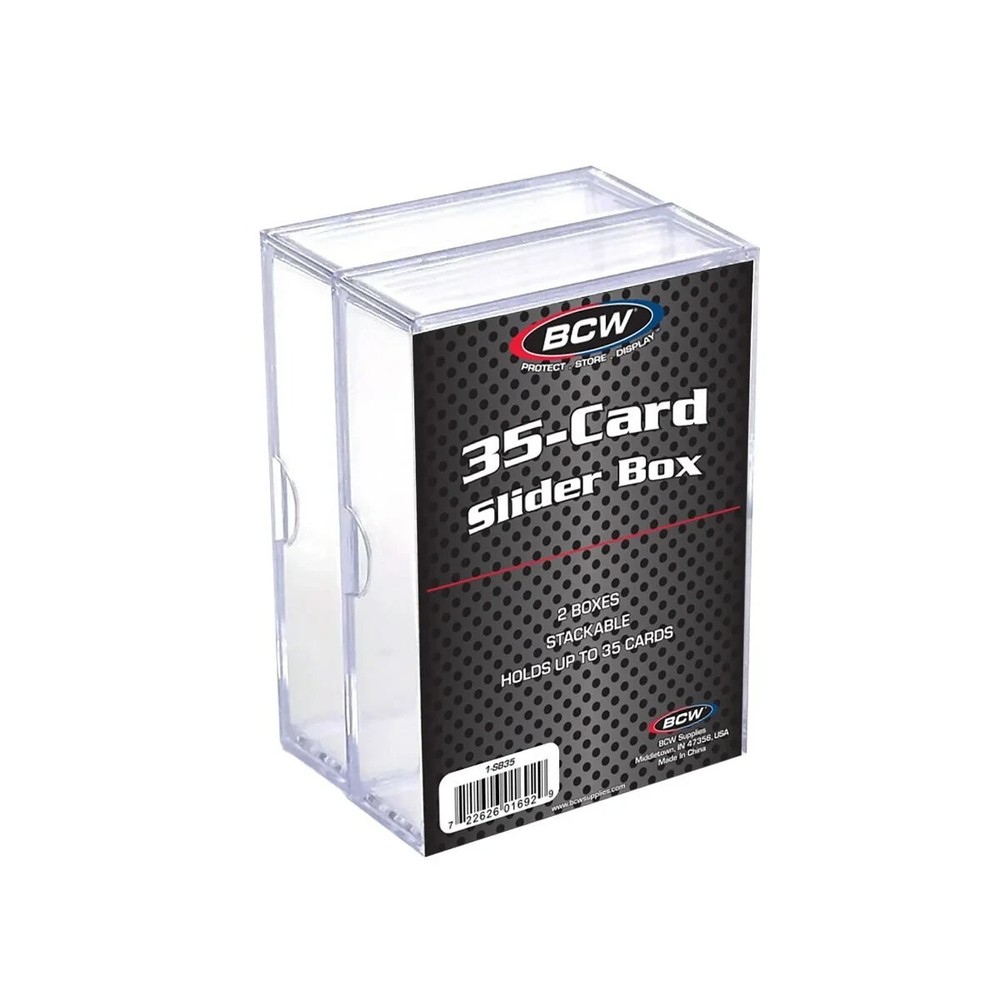 (2-Pack) BCW 35 Card Size Slider Box Stackable Plastic Trading Card Storage Case