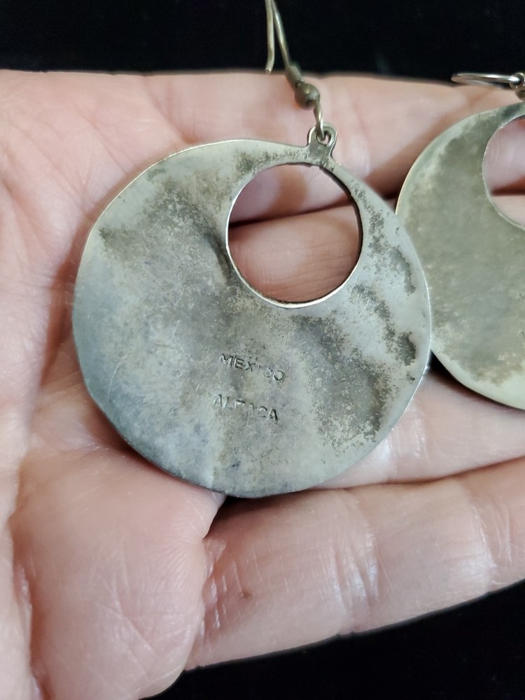 Inlaid Shell Lotus Drop Hoop Dangling Pierced Earrings