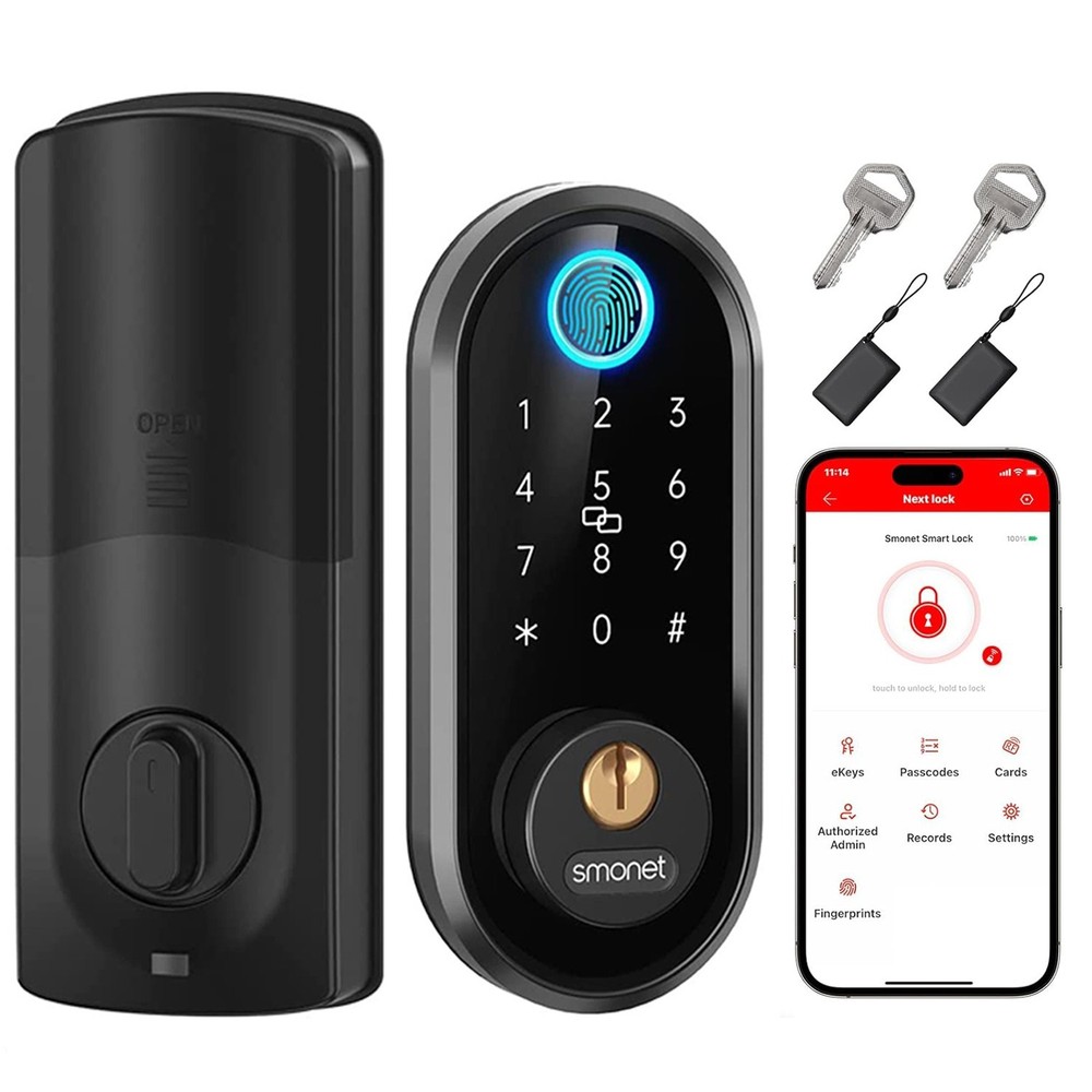 SMONET Smart Front Door Lock Handle Set Keyless Entry Digital Keypad Deadbolt