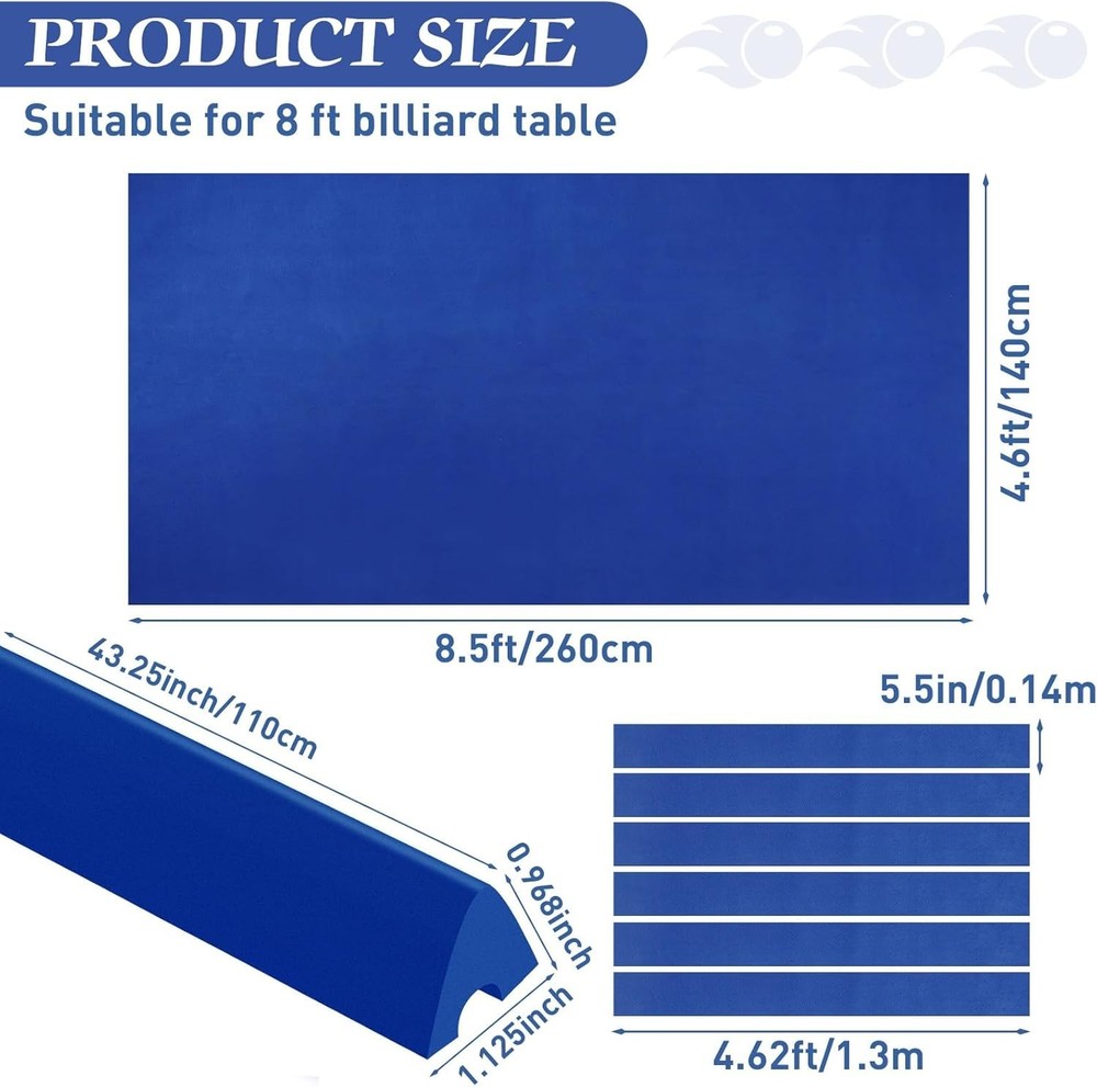 All-in-One Blue Billiard Cloth Replacement Kit for 8 ft Pool Tables - Fast Setup
