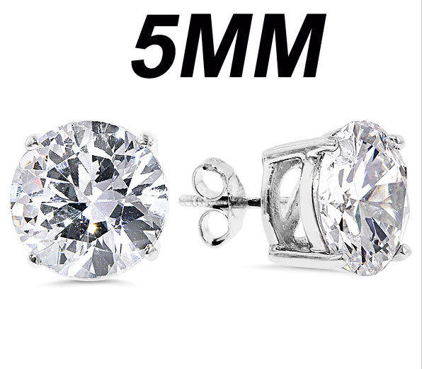 Bold ROUND CZ Stud Earrings 925 Sterling Silver 5mm