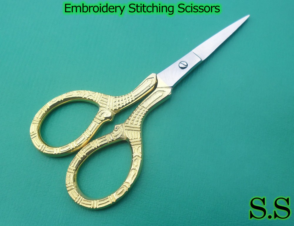 3 Embroidery Stitching Scissors 3.5" Fine Point Gold Ring