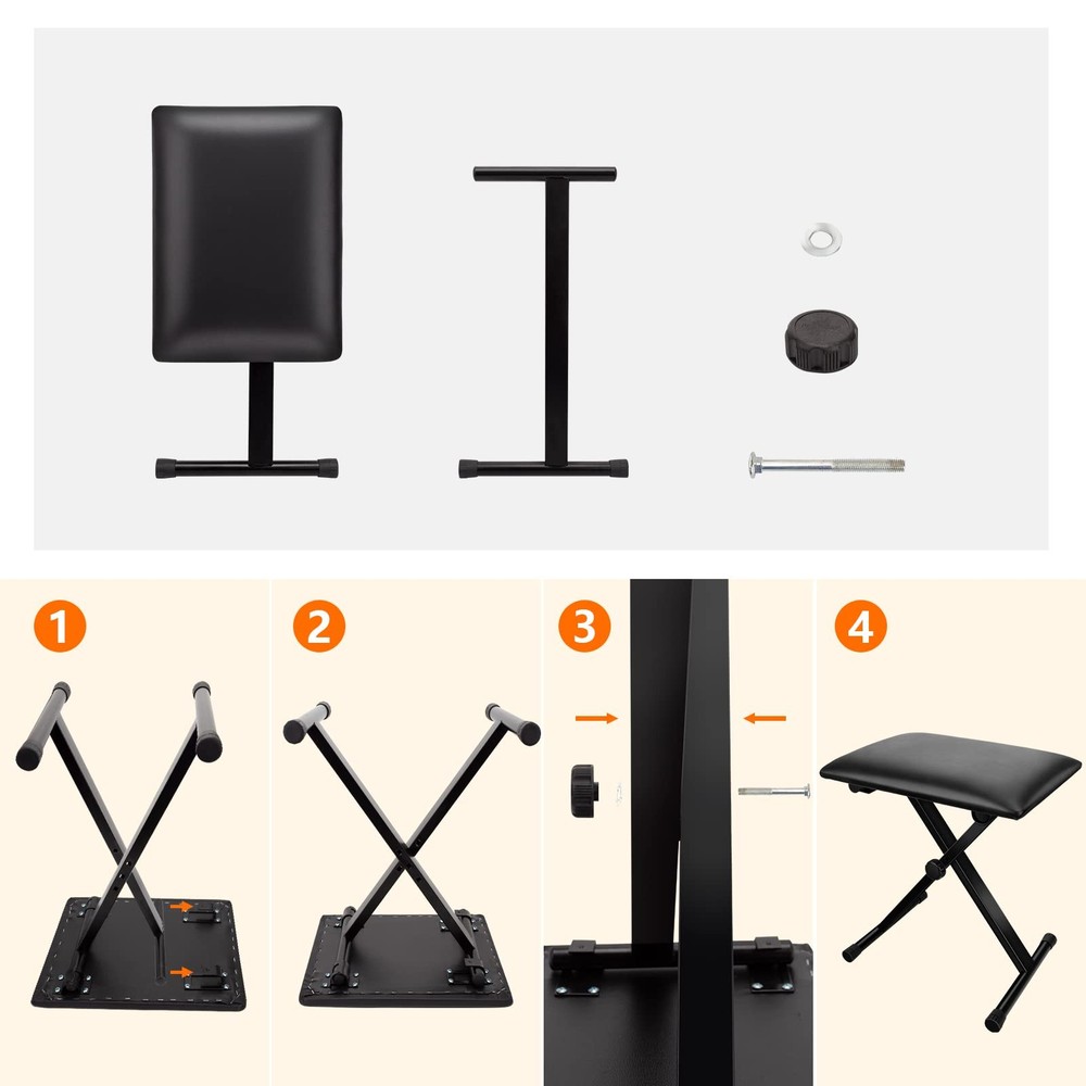 Piano Bench, Keyboard Bench X-Style Padded Adjustable Portable Stool Collapsi...