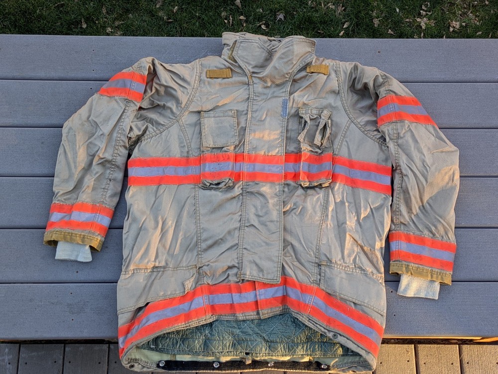 Firefighter Turnout Bunker Coat Jacket, size 46T + 1" Arm, Brown