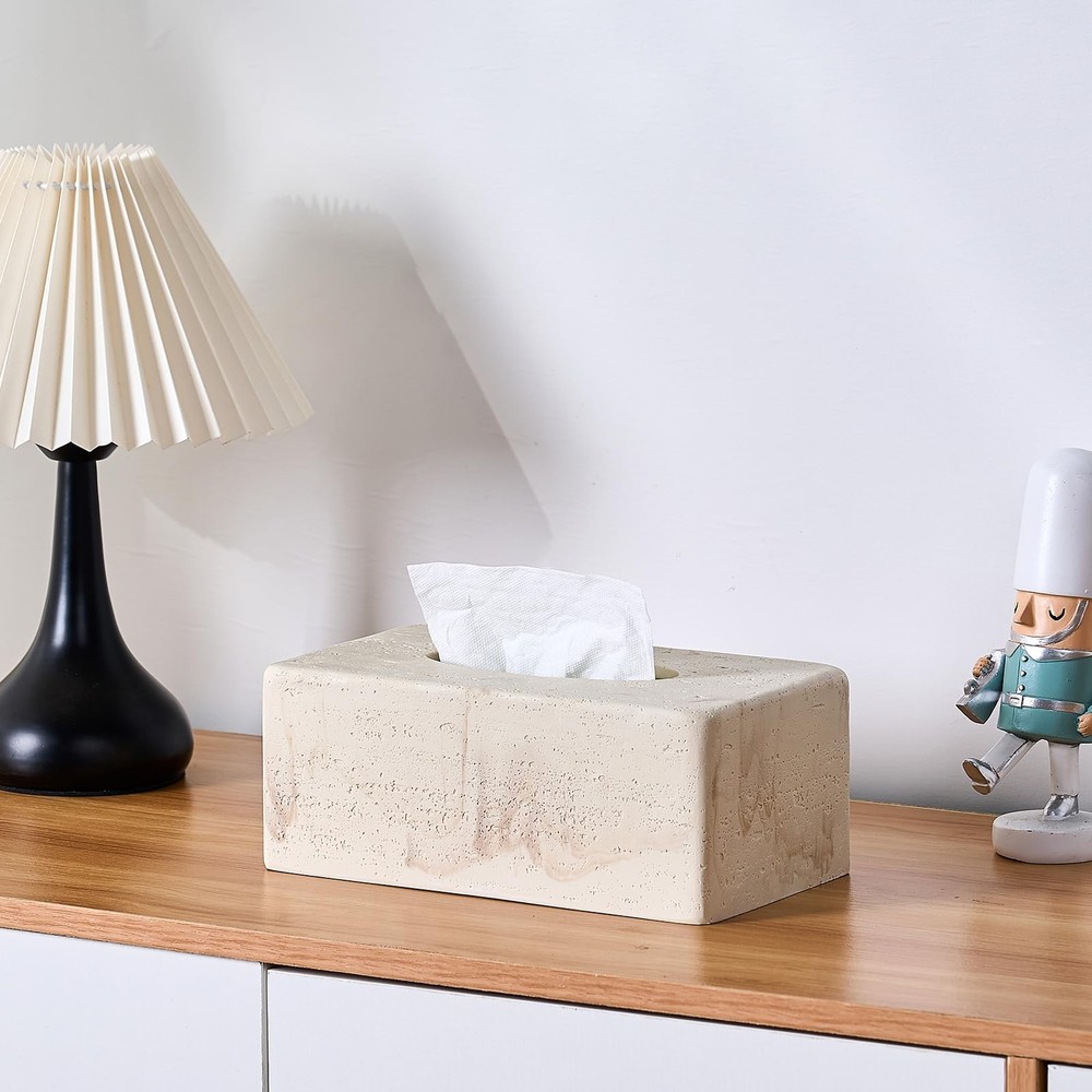 Natural Travertine Texture Resin Rectangular Tissue Box Cover, Standard Size