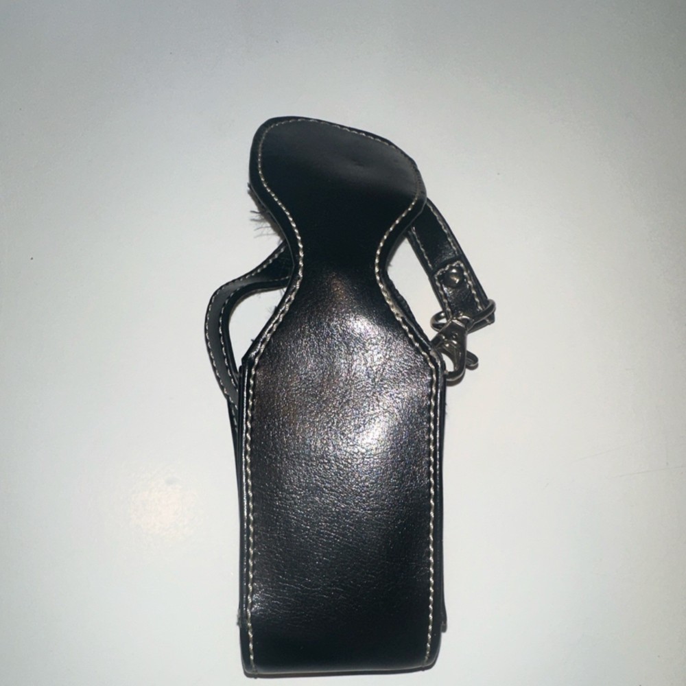 Black Leather Compact Camera Case with Accessory Compartments and Strap