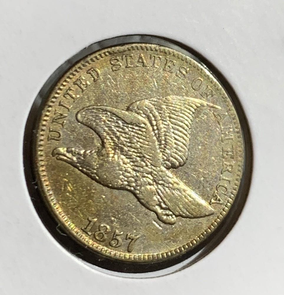 1857 US FLYING EAGLE CENT SCRATCHED AU