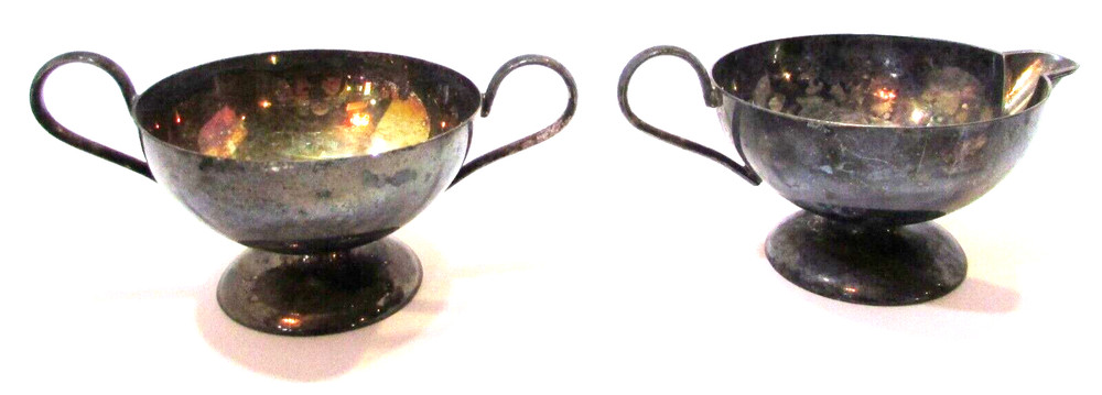 Vintage Unmarked Silverplate Creamer Cream Pitcher Open Sugar Bowl Set