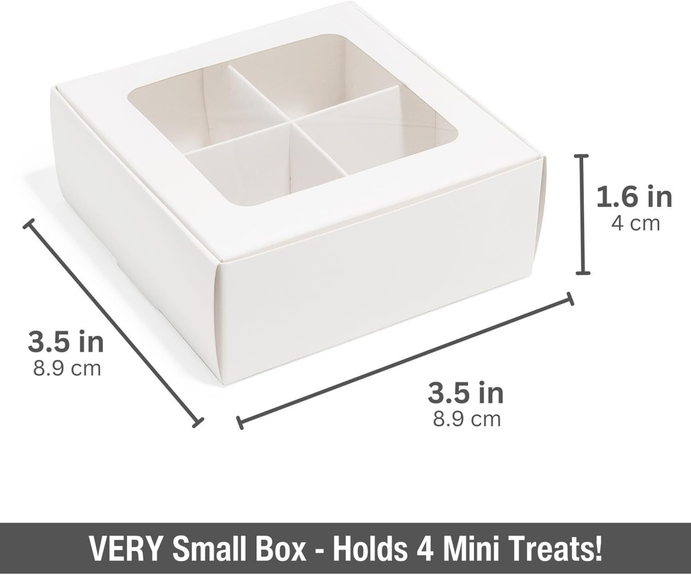 Mini Truffle Boxes - White | VERY SMALL 4 Treats - Window and 25 Boxes,