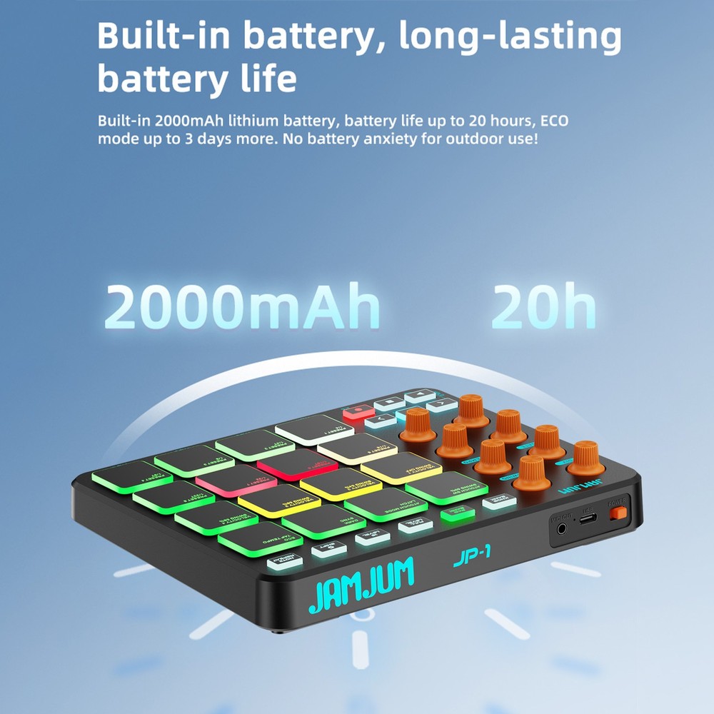JAMJUM MIDI Compact MIDI Controller 16 RGB Pads 6 Programmable Buttons Wireless