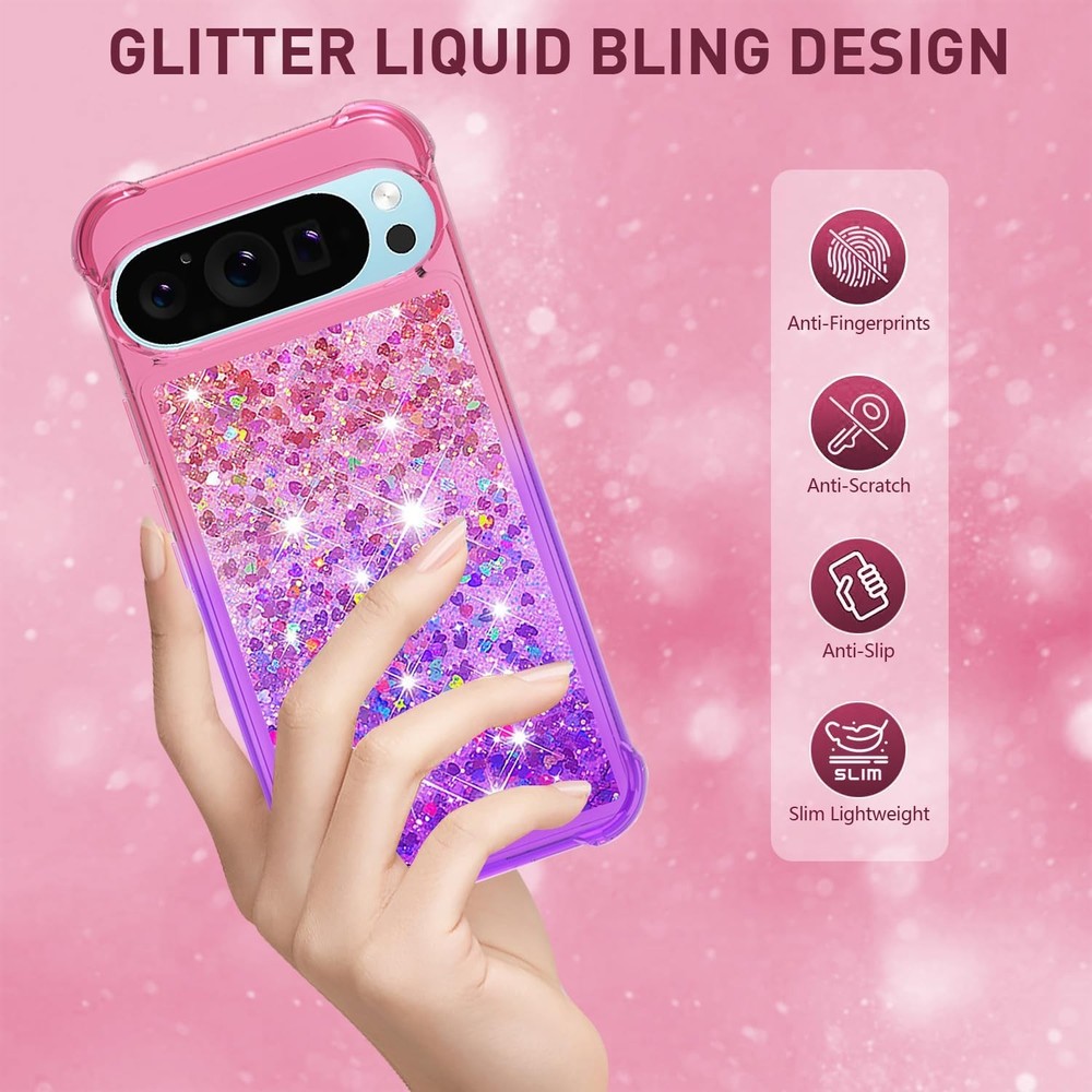 Google Pixel 10 Pro XL Case with Screen Protector, Glitter Bling Liquid Floating