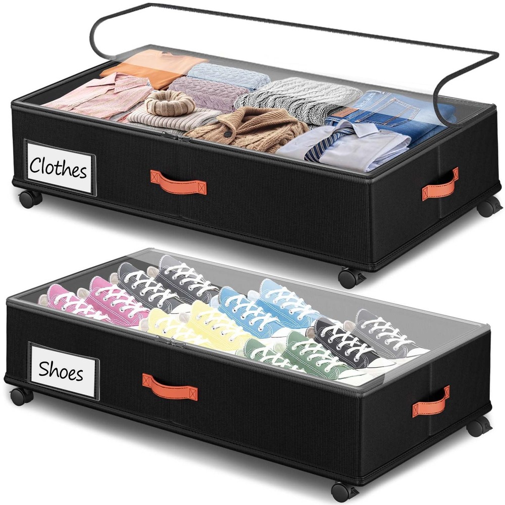 Under Bed Storage with Wheels 2-Pack, Under Bed Storage Containers 66L Clear ...