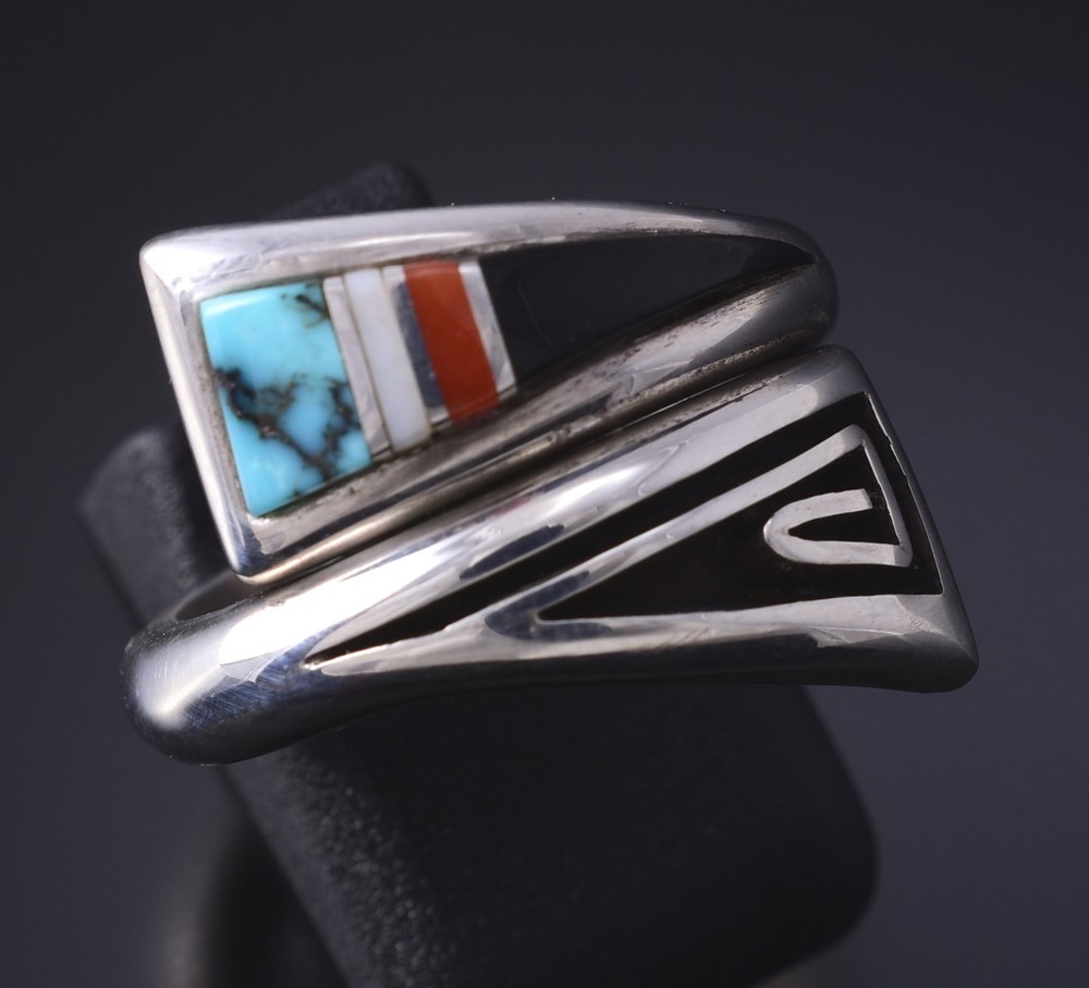 Preowned- Adjustable Silver Navajo Inlay Wrap Ring - Albert Nells 5K10Q