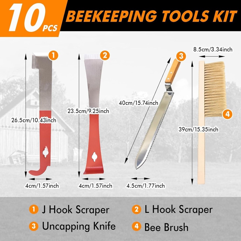 Stainless Steel Beekeeping Tools with Organizer Tote for Easy Access & Storage