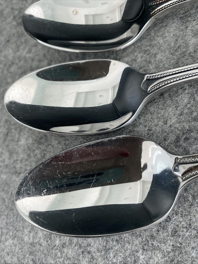 3 Oneida Stainless Countess Glossy Beaded Place Oval Soup Spoons Flatware