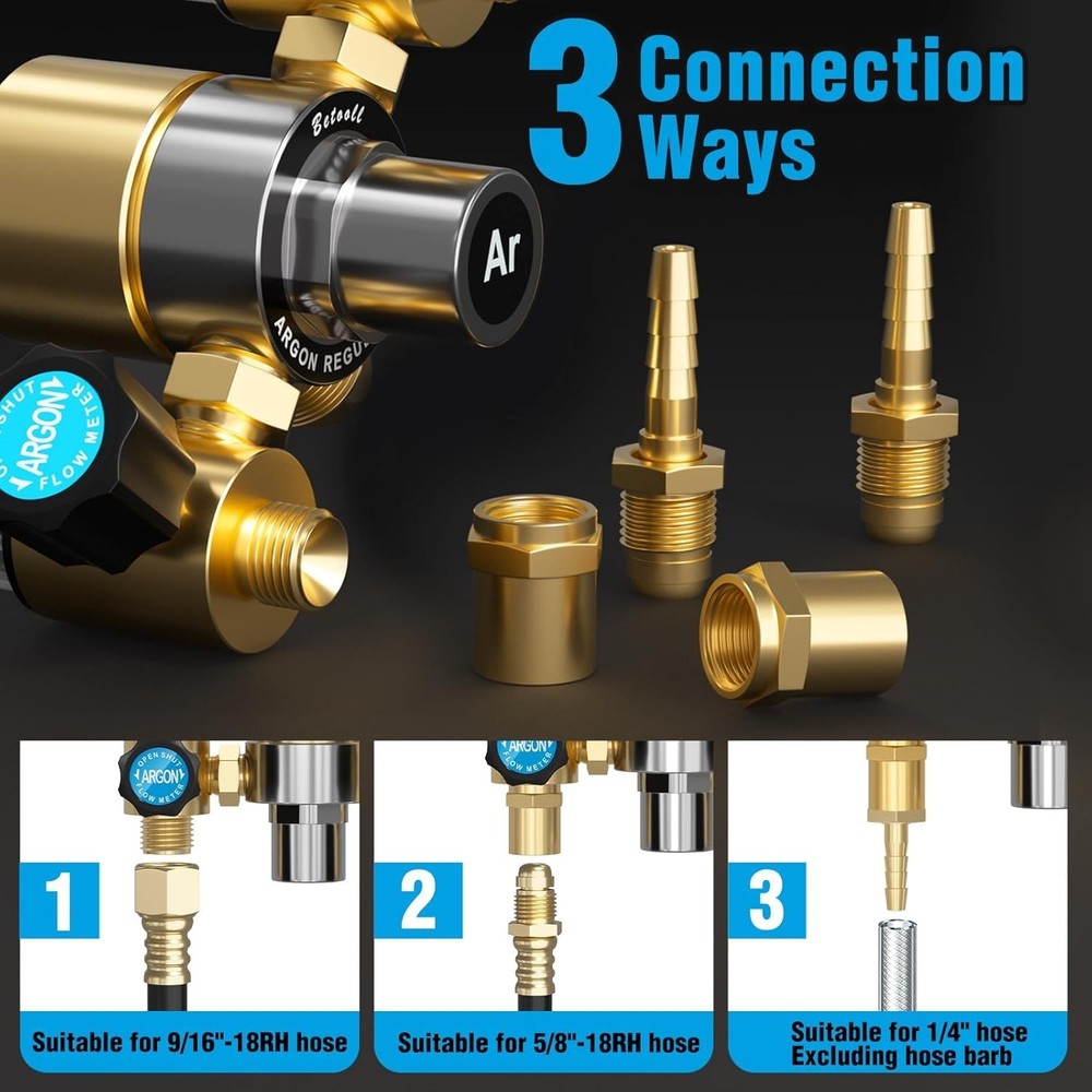Wide Compatibility Dual Flow Meter Argon Regulator with Flow Indicator & Hoses