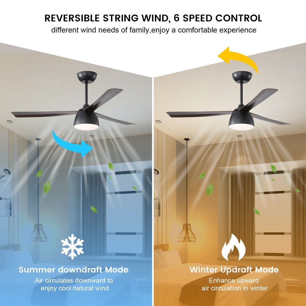 52" LED Ceiling Fan Light with Remote Control 6 Speed Settings Timing Option