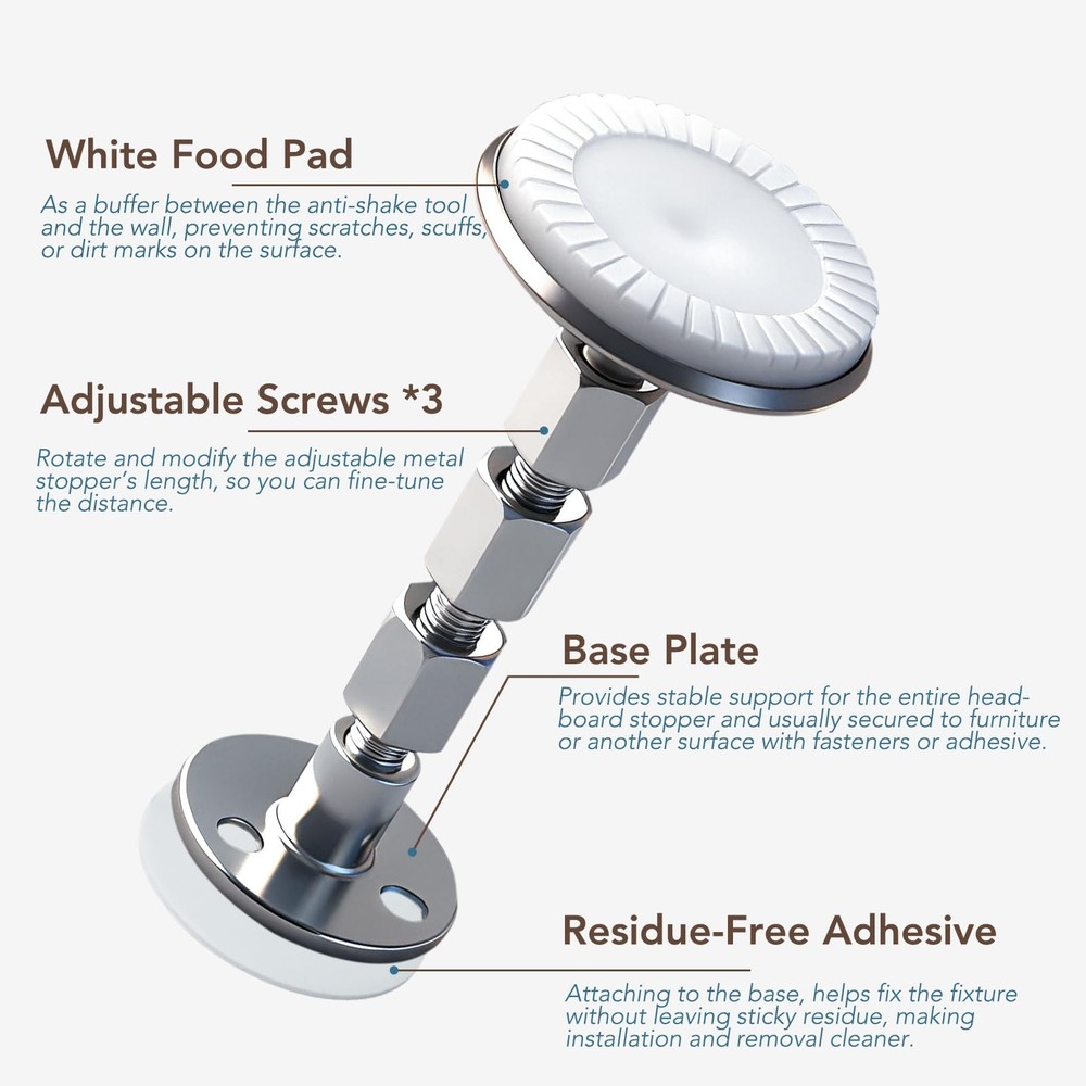 2PCS Adjustable Threaded Bed Frame Anti-Shake Headboard Stoppers w/ Wall Protect