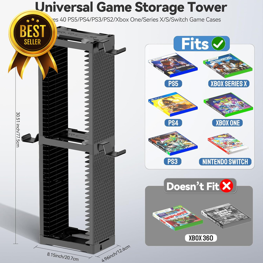 Video Game Storage Tower Rack PS5 PS4 Xbox Switch Game Stand Controller Holder