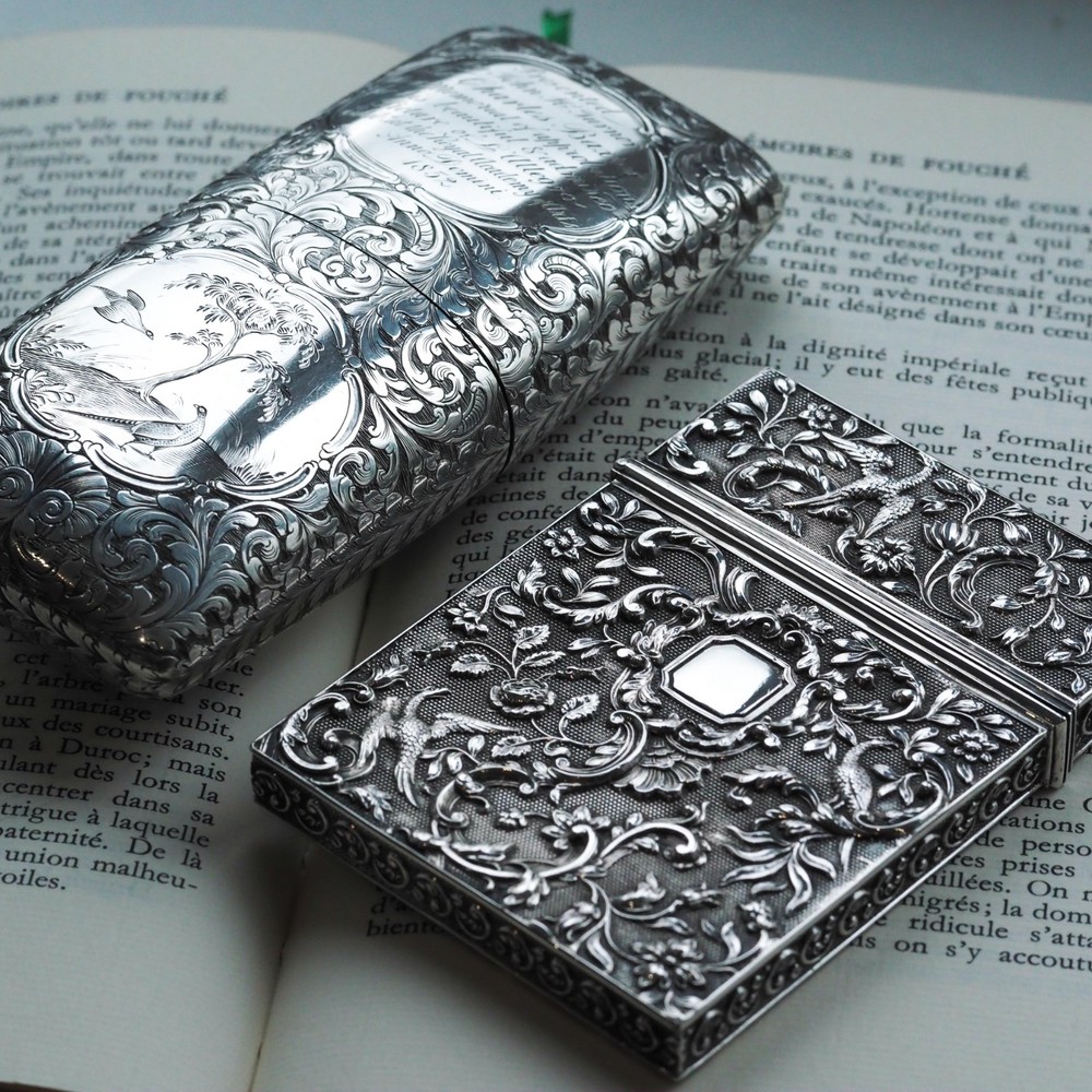 Antique Georgian Solid Silver Card Case with Gorgeous Decorations - Willmore 183
