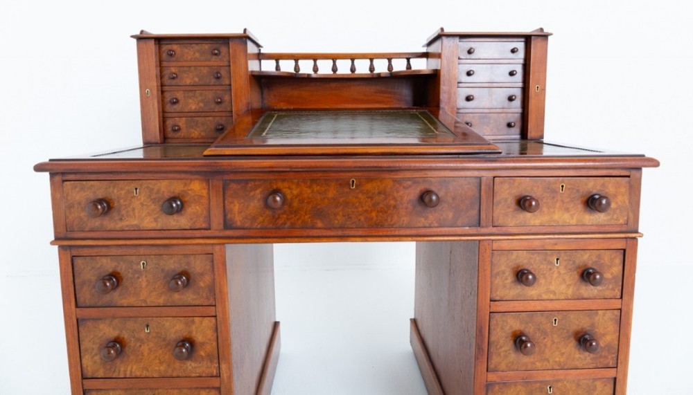 Victorian Dickens Desk Walnut Writing Table 1870