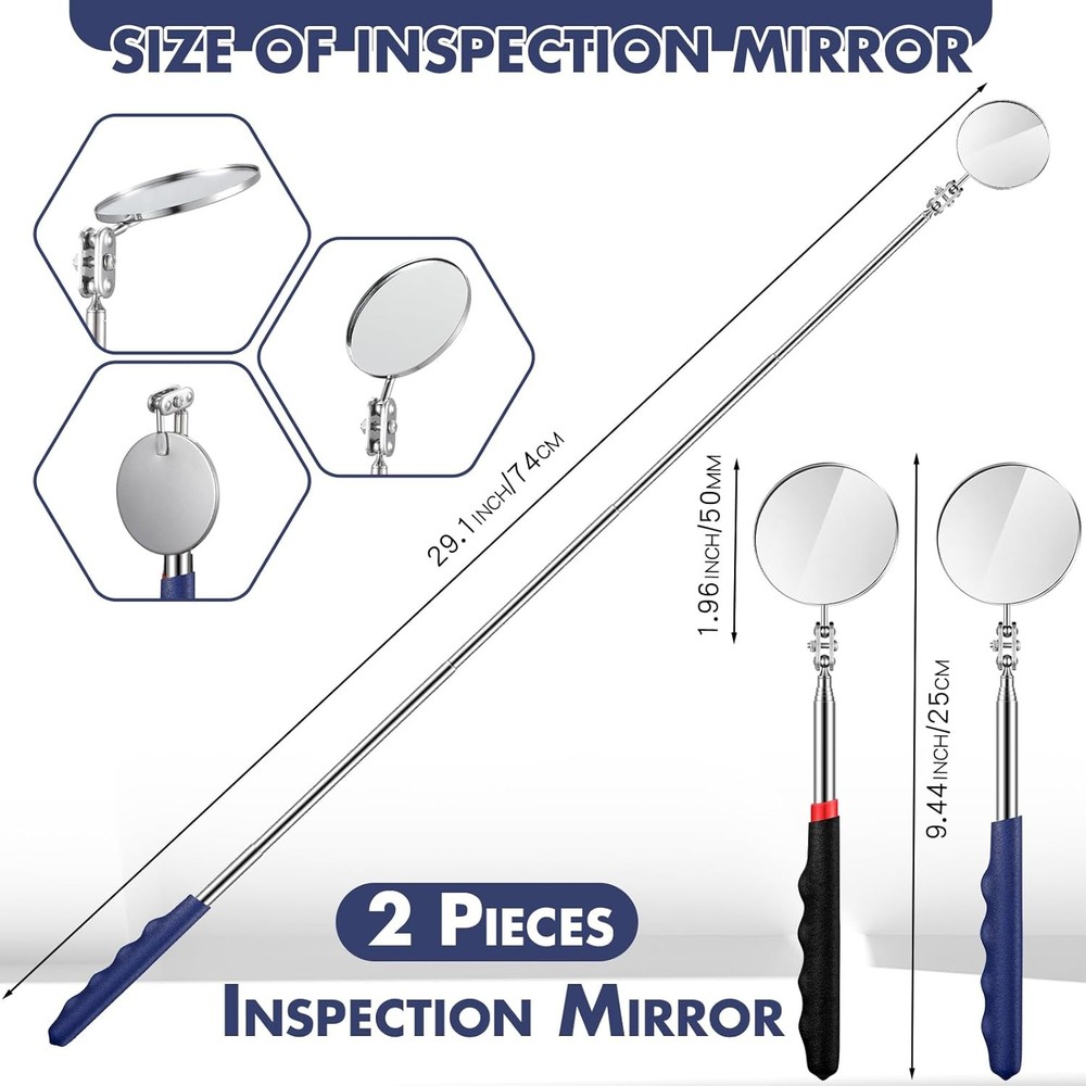 2-Pack Telescoping Inspection Mirror 29" Extendable Mechanics Tool Black & Blue