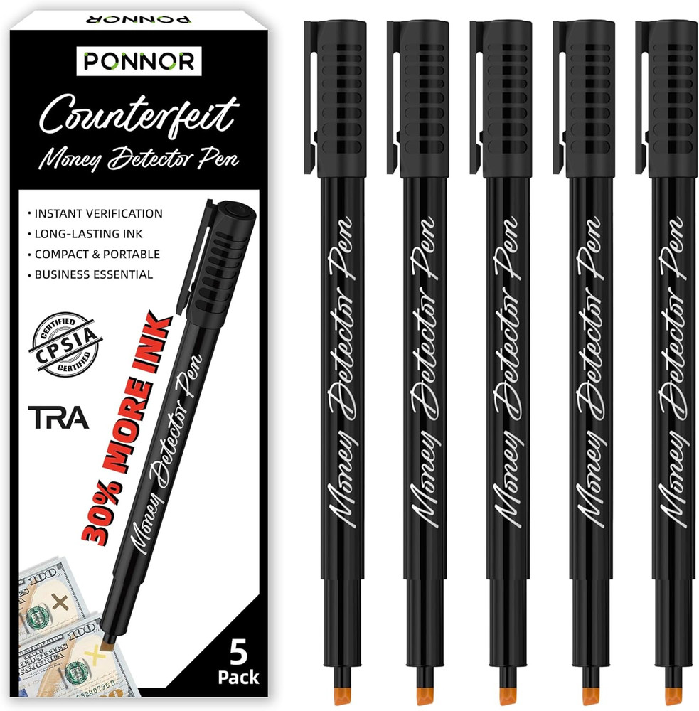 Counterfeit Money Detector Pen (5 Pack) Bill Marker Universal False Currency Che
