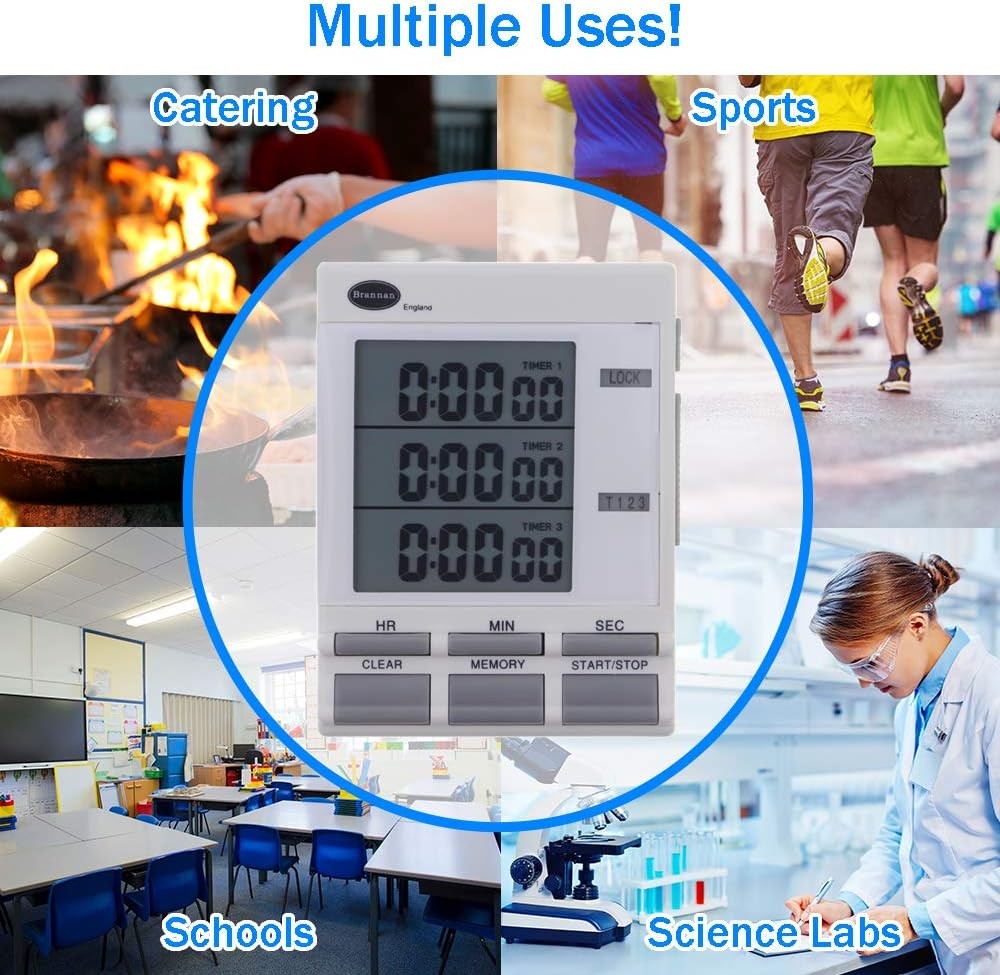 Brannan Digital Triple Kitchen Timer and Clock with Large LED Countdown Timer...