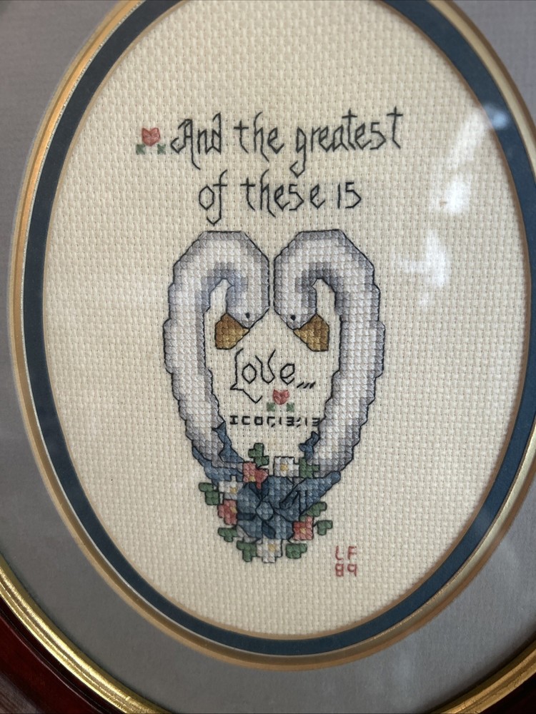 Vintage Handcrafted Cross Stitch Scripture Oval Frame
