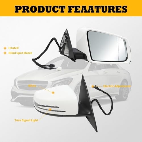 Passenger Side Mirror Assembly Compatible with CLA250 CLA45 AMG Right White