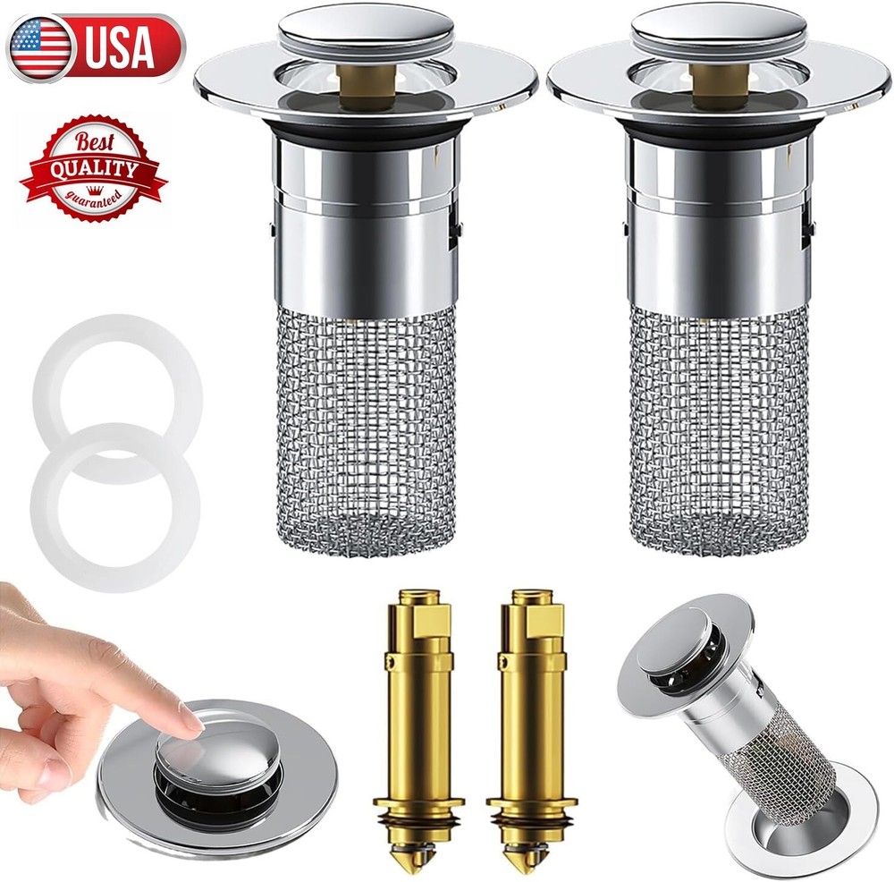 2PCS Bathroom Sink Stopper Pop Up Drain Filter Kitchen Wash Basin Universal US