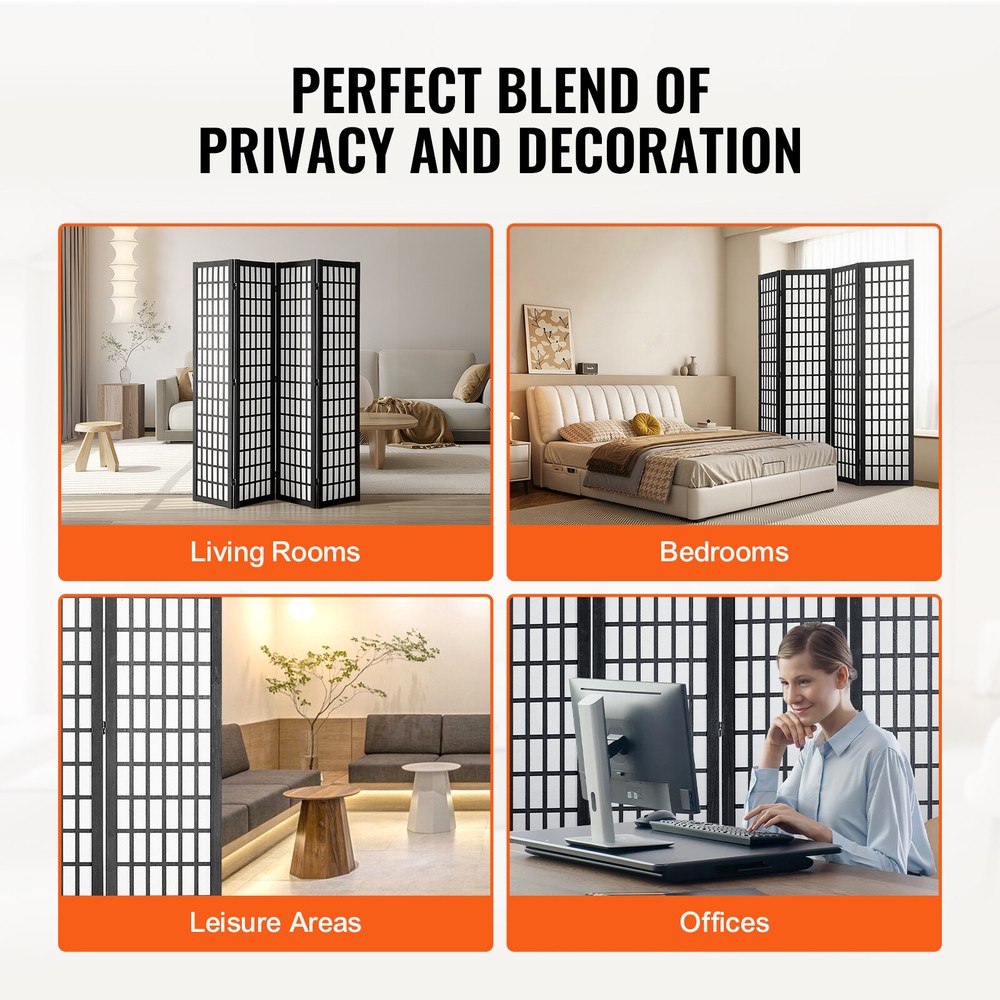 VEVOR Room Divider Japanese Wall Divider 4 Panel Screen for Room Separation