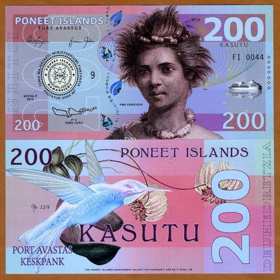 Poneet Islands, 200 Kasutu, 2015, Private Issue, POLYMER, UNC