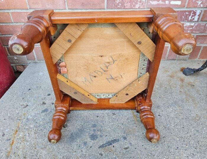 Vintage Footstool Solid Maple Needlepoint Upholstery
