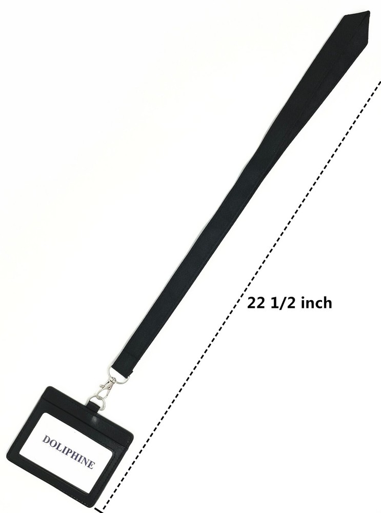 Polyester Fabric Solid Neck Lanyard with horizontal leather ID badge holder