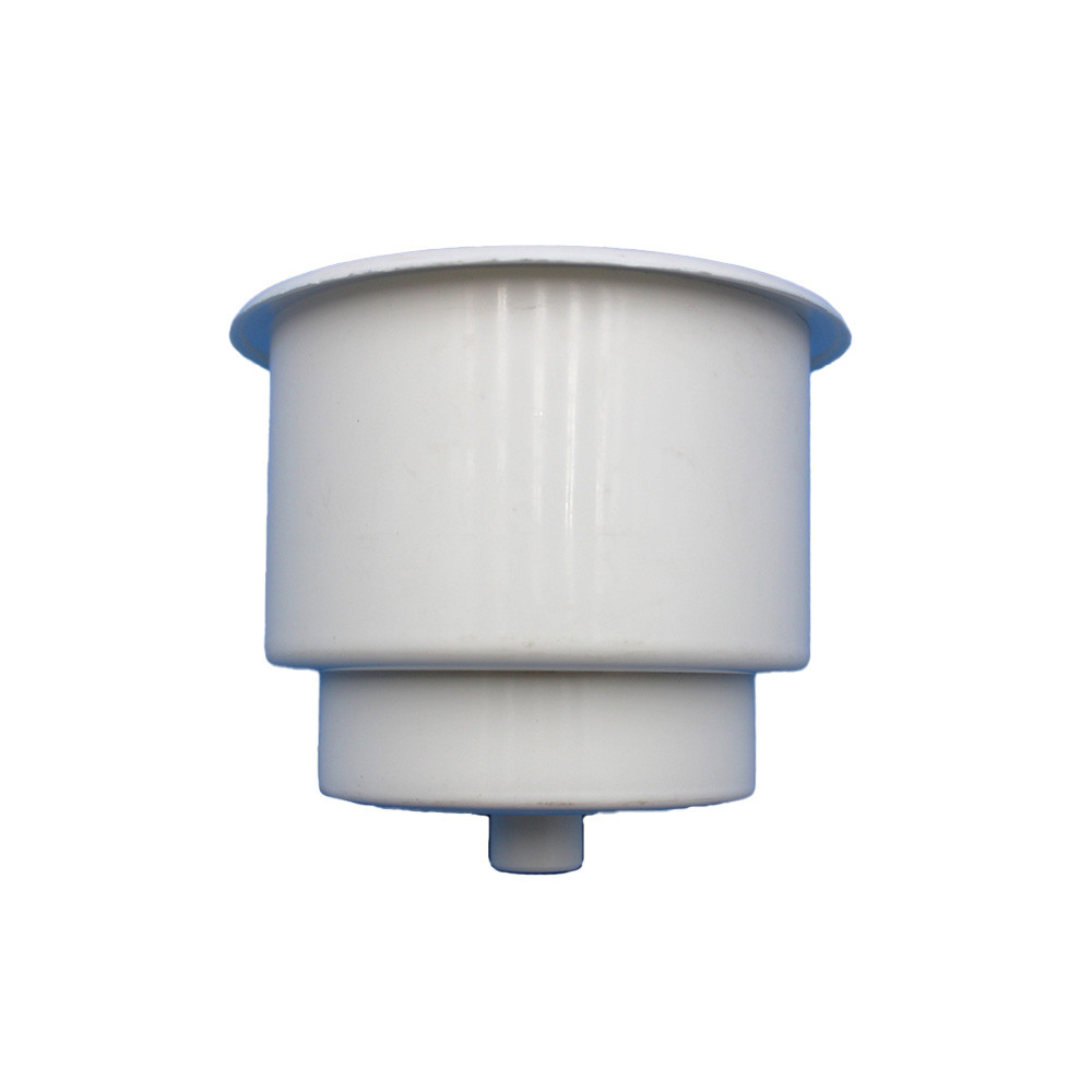 One New Cup Holder, White Plastic W/ Drain Hole Various Applications & Models