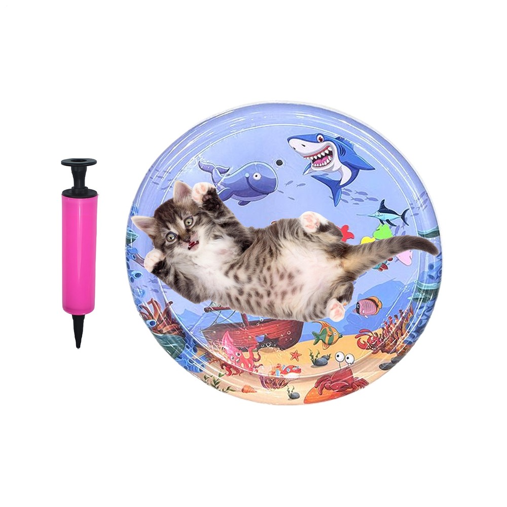 Cat Water Cooling Mat Round Interactive Cat Cooling Pad Play Bed
